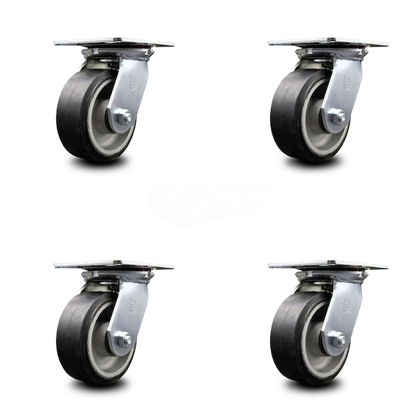 5 Inch Heavy Duty Rubber on Aluminum Caster Set with Ball Bearings SCC, 4PK